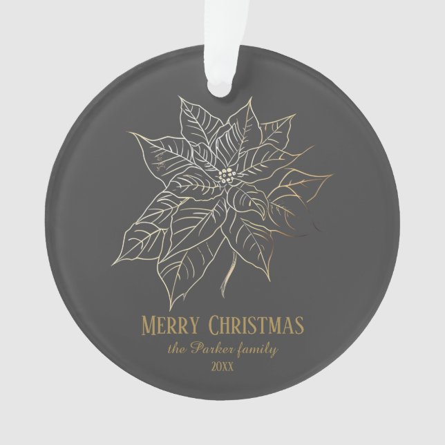 Ornamento Poinsettia Dourada Elegante em Fundo Escuro (Frente)