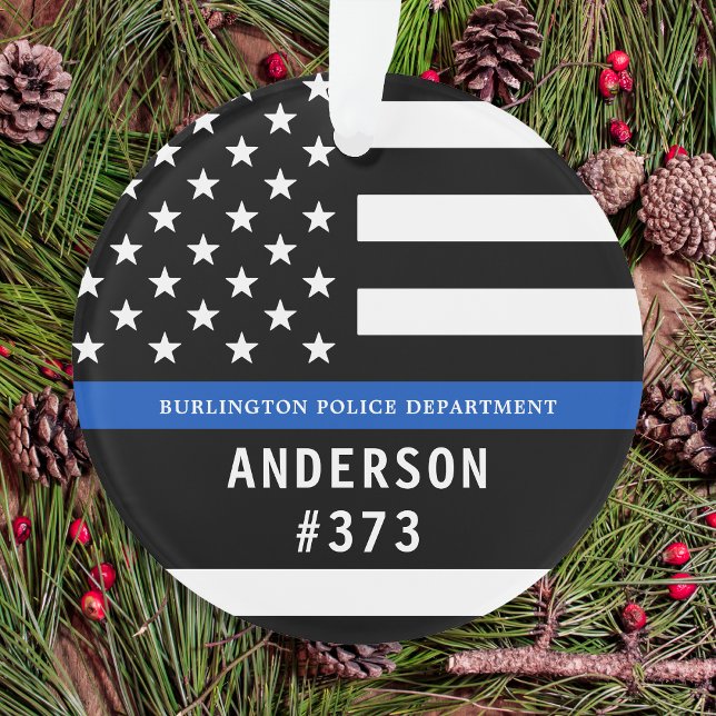 Ornamento Polícia fina da linha azul personalizada pela polí (Criador carregado)