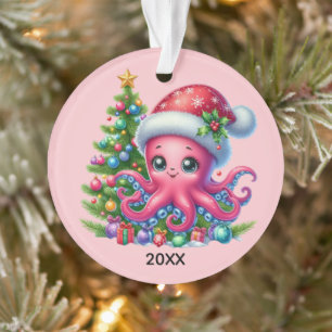 Ornamento Polvo de praia de Natal festivo adicionar data de