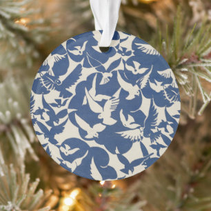 Ornamento Pombos Elegantes em Branco e Azul