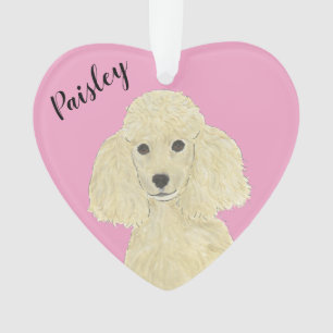 Ornamento Poodle de Ouro Loura-Rosa Personalizada
