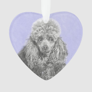 Ornamento Poodle Miniature Toy Silver Cinza Blue Dog Art