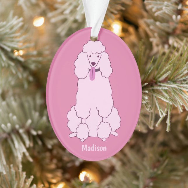 Ornamento Poodle Rosa de Texto Personalizado (Árvore)