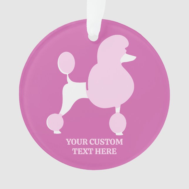 Ornamento Poodle Rosa de Texto Personalizado (Frente)