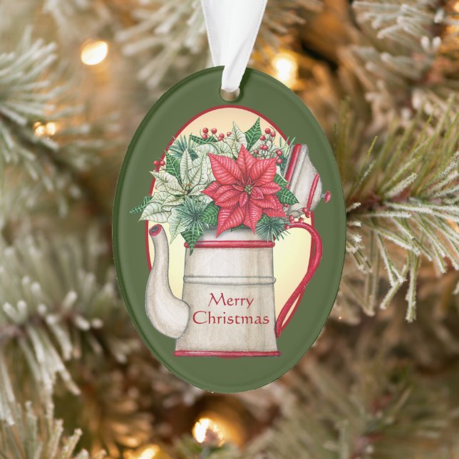 Ornamento Pote de chá antigo com poinsettias no Natal (Árvore)