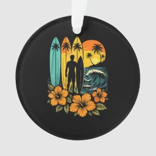 Ornamento Praia de Surf Retro Pôr do Sol Tropical
