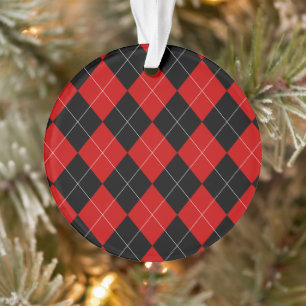 Ornamento Preppy Argyle Tartan Diamond Xadrez Red Black
