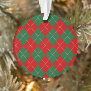 Ornamento Preppy Argyle Tartan Diamond Xadrez Vermelho Verde