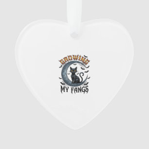 Ornamento Presas Crescentes Gato Preto Lua Crescente Morcego