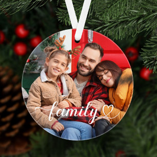 Ornamento Presente de Foto de Roteiro de Família Moderna Tex