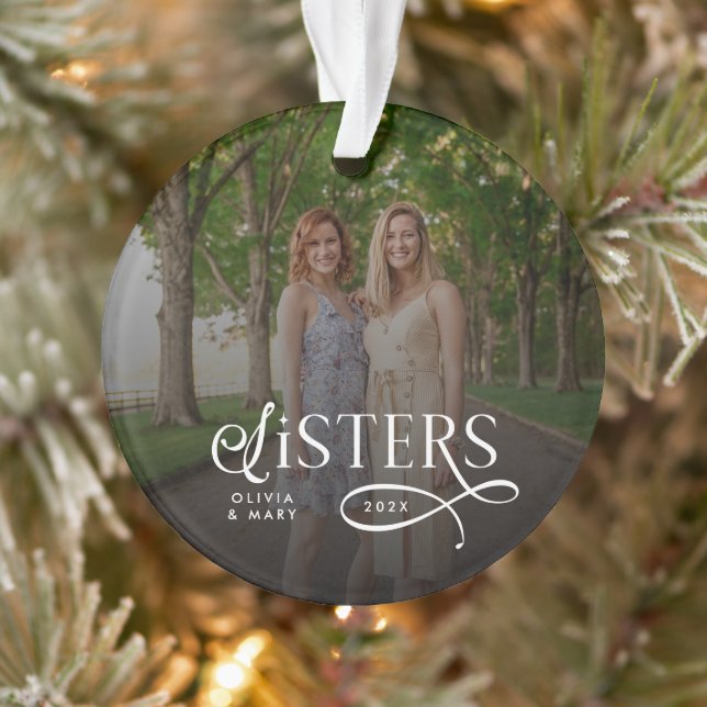 Ornamento Presentes Personalizados de Foto de Irmãs com Mono (Árvore)