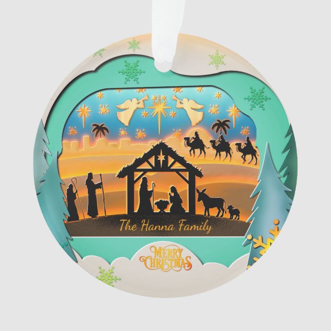Ornamento Presépio de Natal 3D | Feriado Religioso (Frente)