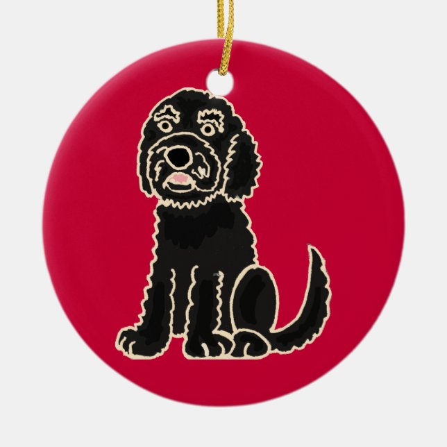 Ornamento preto adorável de BW Labradoodle (Frente)