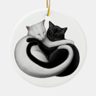 Ornamento preto & branco dos gatos do amor