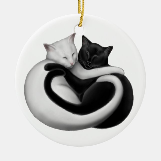 Ornamento preto & branco dos gatos do amor (Frente)