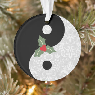 Ornamento Preto e Branco Lace Yin Yang com Mistletoe