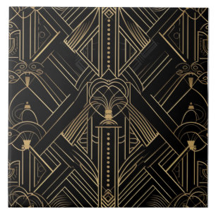 Ornamento Preto e Dourado Art Déco de Linha Fina
