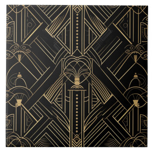 Ornamento Preto e Dourado Art Déco de Linha Fina