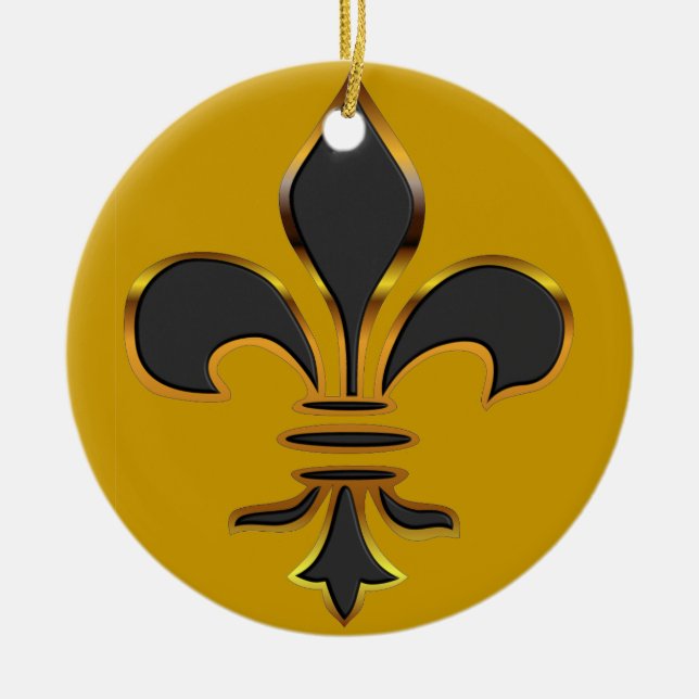 Ornamento preto e Dourado da flor de lis (Frente)