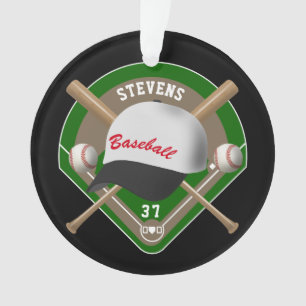 Ornamento Preto  Número do Jogador Diamante Branco Baseball