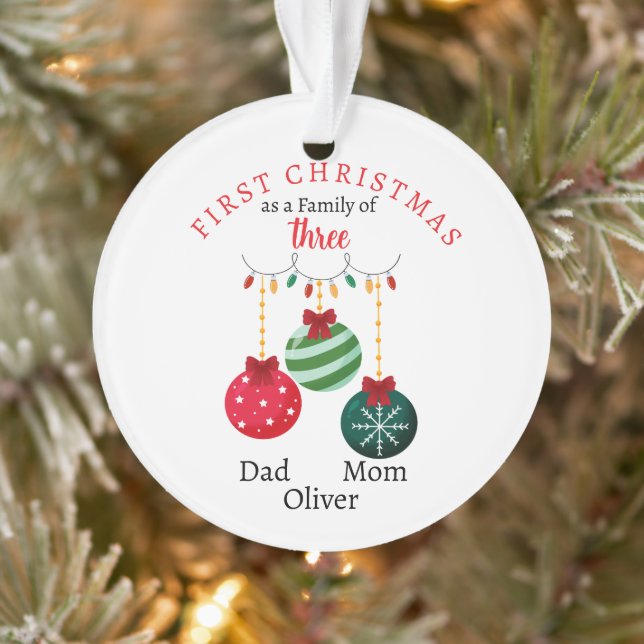 Ornamento Primeira família natalícia de três Photo Keepsawn (Árvore)