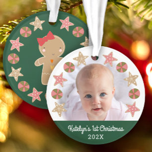 Ornamento Primeira Foto de Bebê de Natal Menina de Biscoito