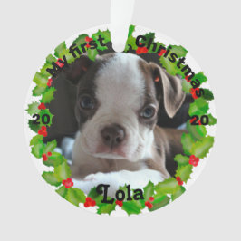 Ornamento Primeira foto de Natal de Puppy personalizada