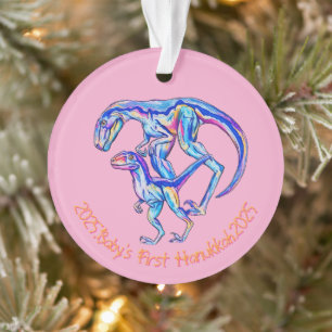 Ornamento Primeira Hanukkah 2025 garota Dino Velociraptor