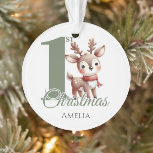 Ornamento Primeira Reindeer de Natal do Bebê Personalizado
