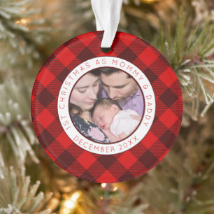 Ornamento Primeira Xadrez Vermelha da Pai da Mamãe de Natal