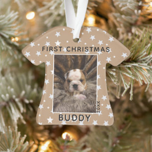 Ornamento Primeiro Cachorro de Natal Foto Estrela Padrão