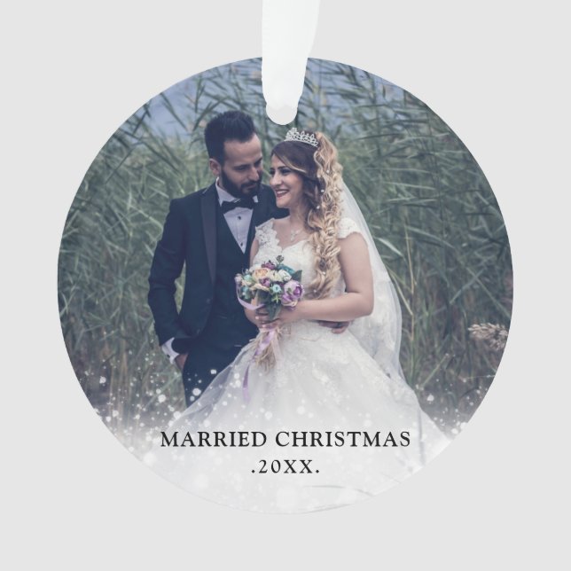 Ornamento Primeiro feriado casado da foto do Natal | (Frente)