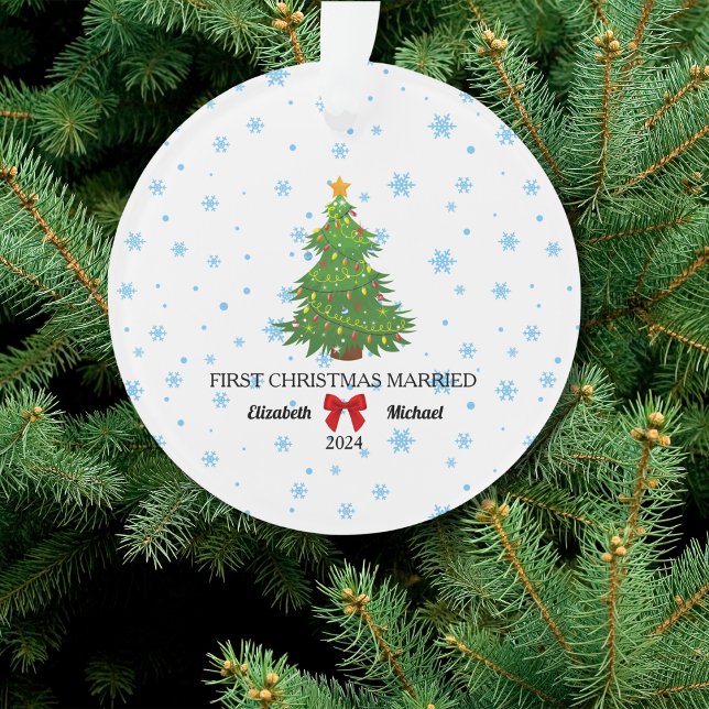 Ornamento Primeiro Natal Casado com Acrílico de Casal Person (First Christmas Married 2024 Custom Couple Acrylic Ornament)