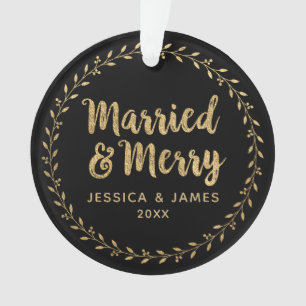 Ornamento Primeiro Natal Casado e Feliz Cerâmica