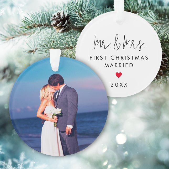 Ornamento Primeiro Natal Casado Foto Personalizada Natal (First Christmas Married Custom Photo Christmas Ornament
)