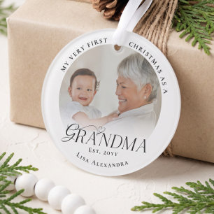 Ornamento Primeiro Natal como Avó Foto Personalizada do Bebê