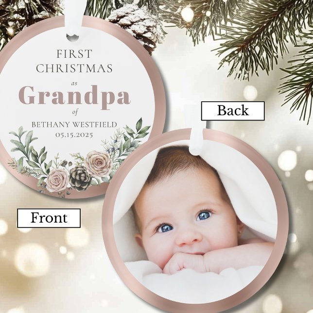 Ornamento Primeiro Natal como Avô Presente de Foto (First Christmas as Grandpa Photo Acrylic Keepsake Ornament)