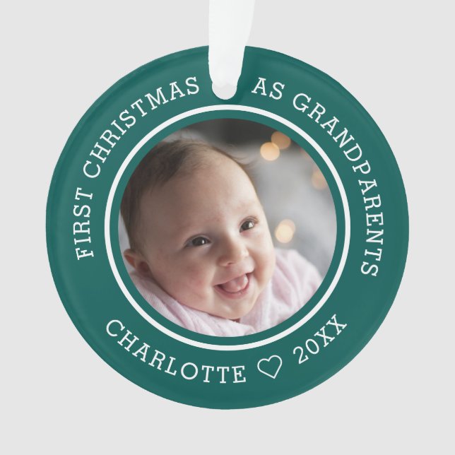Ornamento Primeiro Natal Como Avós 2 Foto Verde (Frente)