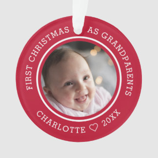Ornamento Primeiro Natal Como Avós 2 Foto Vermelha
