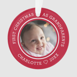 Ornamento Primeiro Natal como Avós 2 Foto Vermelho