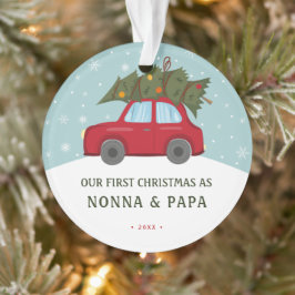 Ornamento Primeiro Natal como Avós Foto de Carro Vermelho