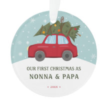 Primeiro Natal como Avós Foto de Carro Vermelho