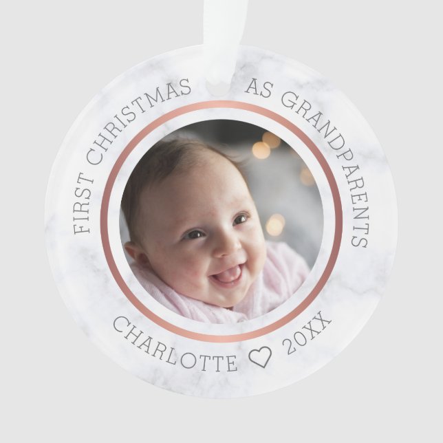 Ornamento Primeiro Natal como Avós Foto Mármore (Frente)