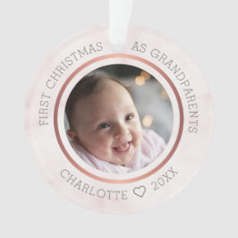 Ornamento Primeiro Natal como Avós Foto Mármore Rosa