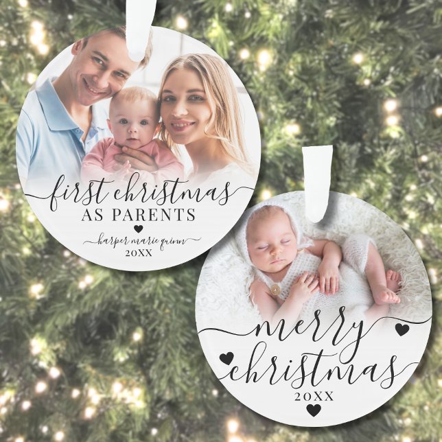 Ornamento Primeiro Natal como Pais Bebê 2 Foto (First Christmas As Parents New Baby 2 Photo Ornament)