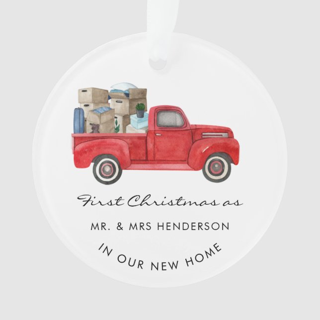 Ornamento Primeiro Natal Como Sr. Red Truck Holiday Casa (Frente)