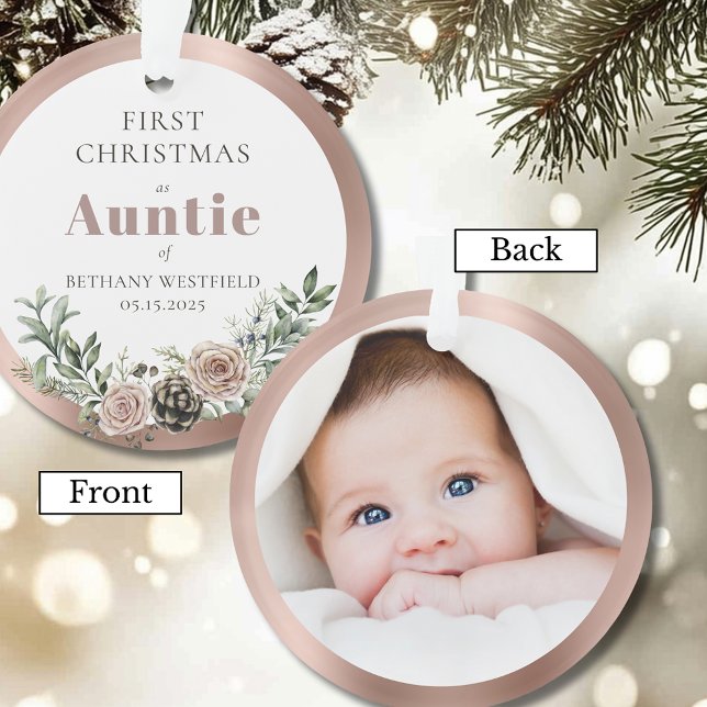 Ornamento Primeiro Natal como Tia Presente de Foto (First Christmas as Auntie Photo Acrylic Keepsake Ornament)