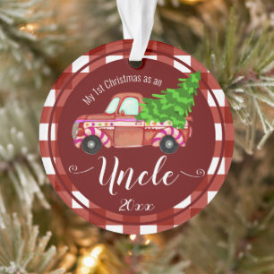 Ornamento Primeiro Natal como Tio Red Truck Photo