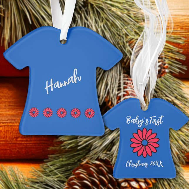 Ornamento Primeiro Natal da Bebê Vermelha e Azul (Criador carregado)