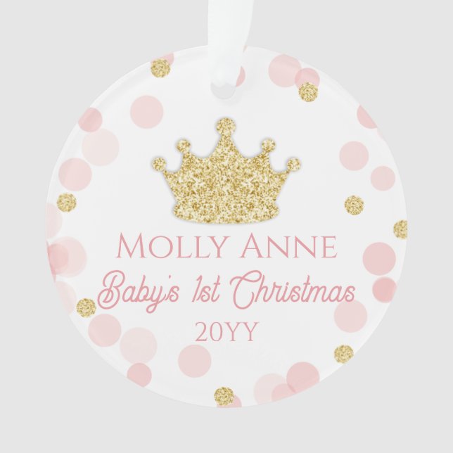 Ornamento Primeiro Natal da Princesa Bebê em Ouro Rosa Foto (Frente)